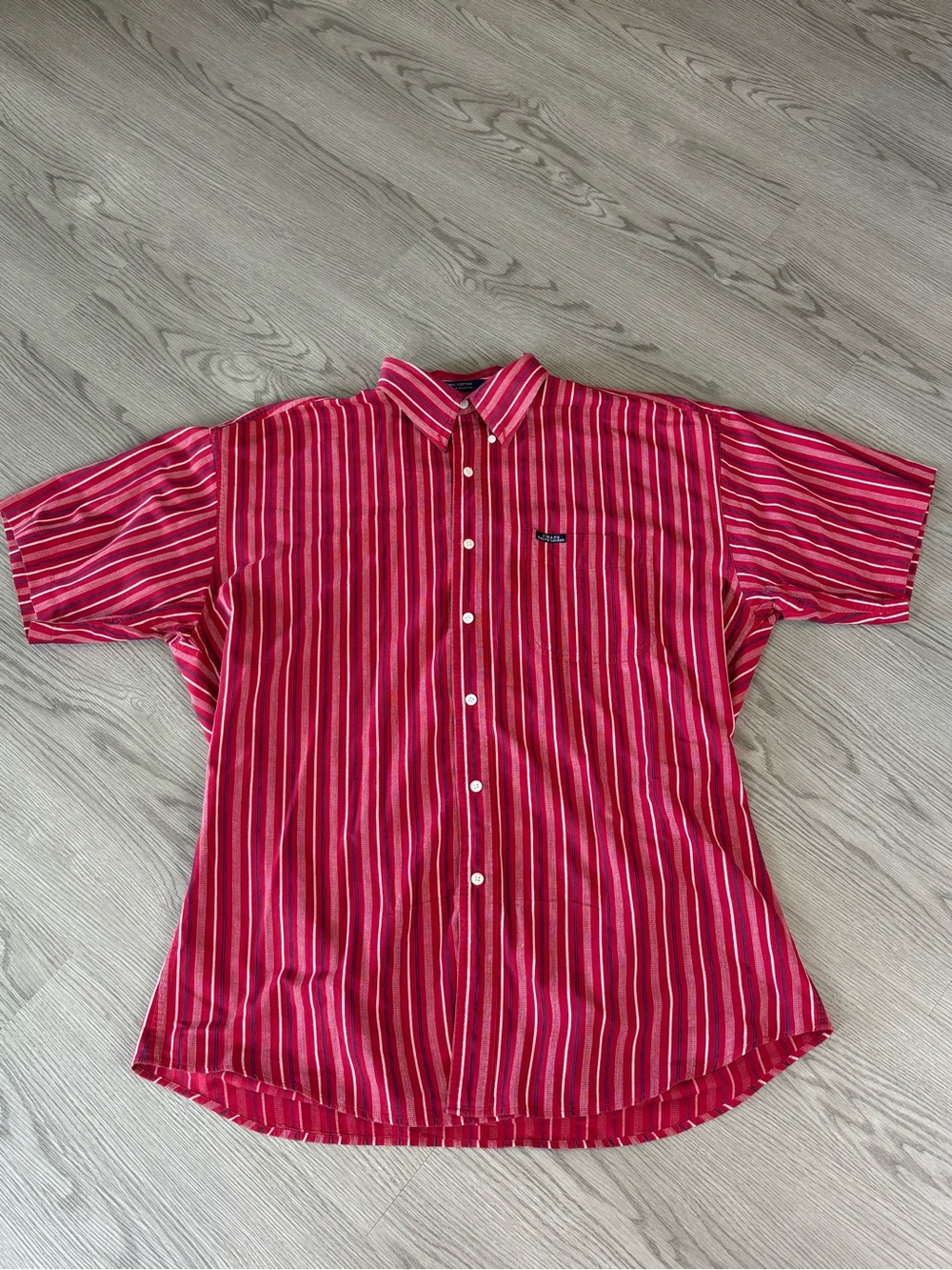 Vintage Chaps Red Stripe Short Sleeve Button-Down Shirt